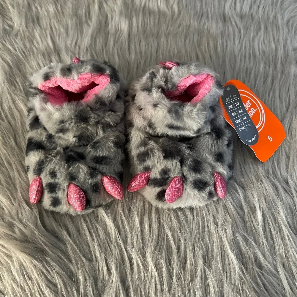 Wonder Nation Slippers Toddler Girl's Size 5 Gray Pink Animal Claw Shoes